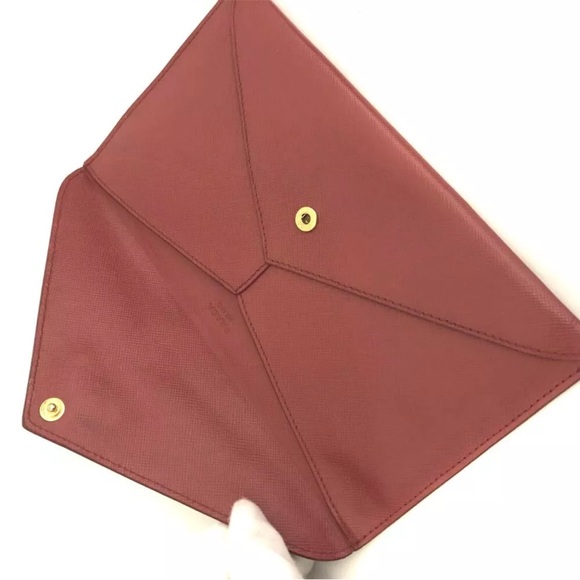 AUTH Prada Envelope Clutch, Crossbody, Wallet Dark Red - Picture 5 of 7
